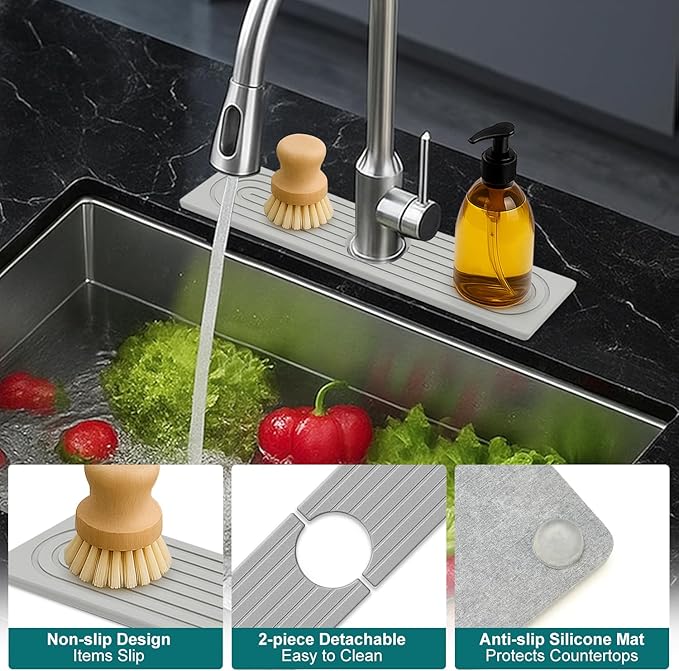 Stone Faucet Mat for Kitchen Bathroom Sink Diatomite Quick Dry Around Faucet Protectors Water Absorbing Stone Drying Tray Kitchen Sink Splash Guard Drip Water Catcher for Bathroom Counter Accessories
