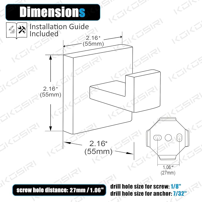 KOKOSIRI Bathoom Towel Hook Wall Mount Square Bath Robe Hook Coat Hook Kitchen Garage Heavy Duty SUS 304 Stainless Steel 3 Pack Polished Chrome B1010CH-P3