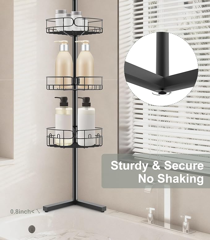 Corner Shower Caddy Tension Pole, Sturdy Rust-Resistant Shower Corner Shelf Organizer, Shower Organizer Corner Universal Fit for Any Bathroom Height