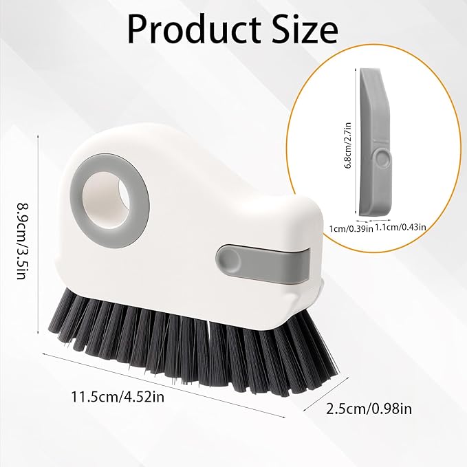 1-Pack Groove Cleaner Brush - 2 in 1 Grout Brush Cleaner- Multifunction Window Track Cleaning Tool with Hard Bristle and Hidden Scraper - Crevice Brush for Sliding Door Track, Window Seal, Sill