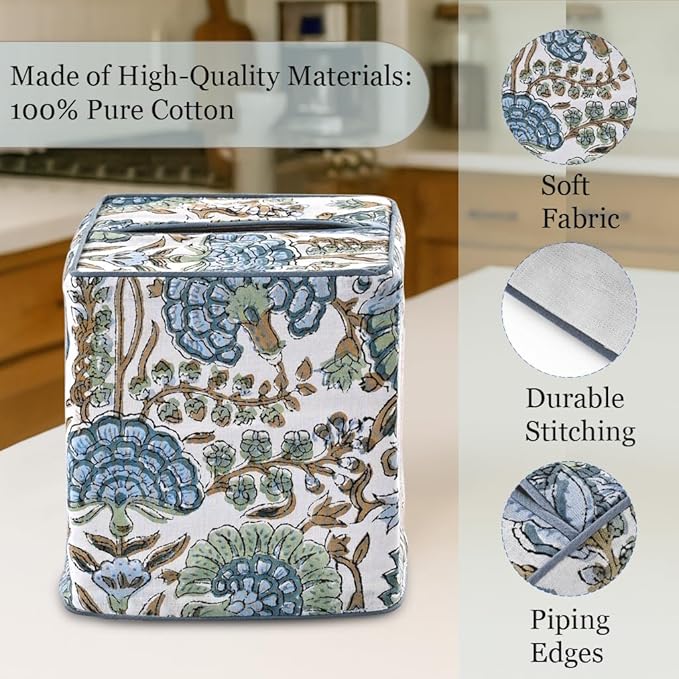 Ridhi Asparagus Green Block Print Tissue Box Cover Handmade Cotton Fabric Decorative Square Napkin Holder for Home Bedroom Living Room Bathroom Vanity Countertop Car Night Stands Office Kitchen