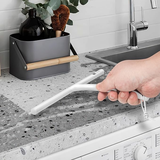 All-Purpose Squeegee Scrubber with Silicone Blade - 9 Inch Multi-Use Glass Wiper for Shower, Bathroom, Garage | Tile, Marble & Glass Cleaning Tool (White)