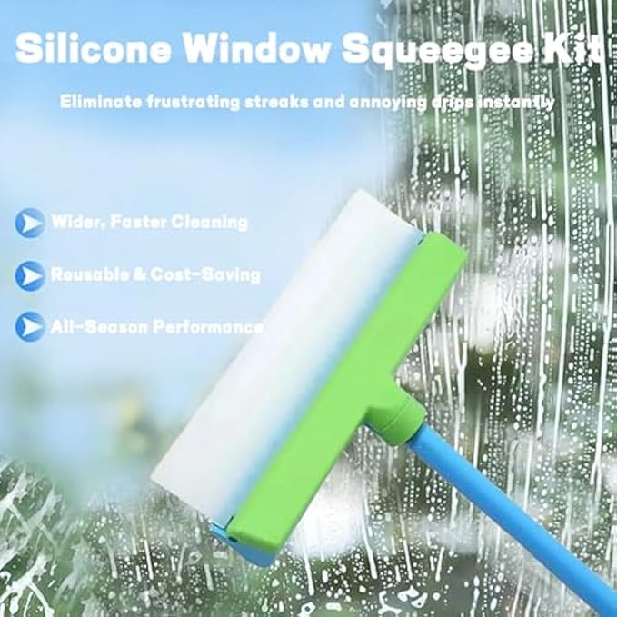 Window Squeegee, Recyclable Silicone Window Squeegee Kit, Ultra-Flexibles 3 in 1 Windows Cleaning Scraper, for Windows, Mirrors, Car (Green)
