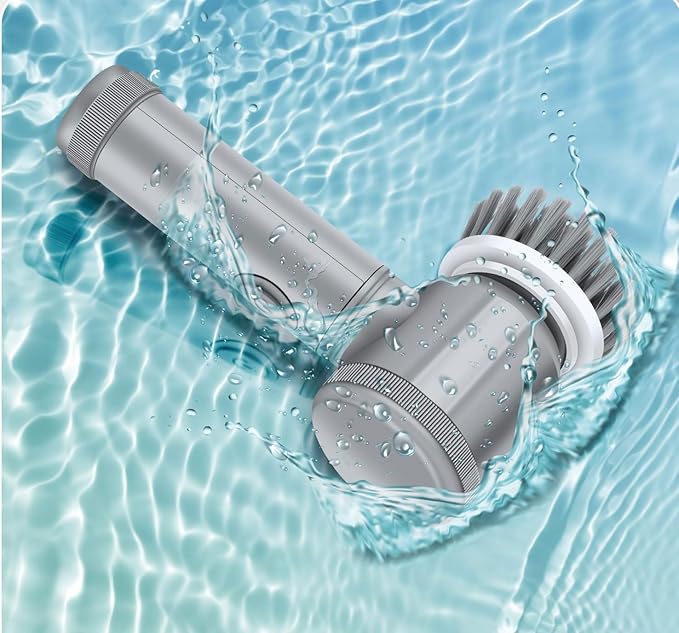 Electric Cleaning Brush, Rechargeable Multifunctional Scrubber for Kitchen and Bathroom, IPX6 Waterproof, 350rpm High Speed, 1500mAh Battery, with Multiple Brush Heads (grey, 5 brush heads)