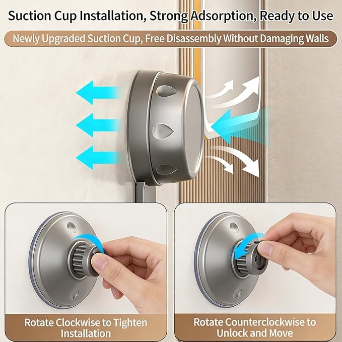 Triangle Suction Cup Shower Caddy, Corner Shower Shelves No Drilling, Upgrade Suction Cup Shower Organizer with Towel Bar & Hooks, Heavy-Duty Strong Hold (Gray, 3pcs)