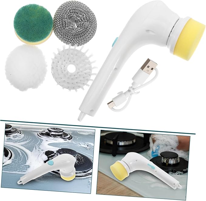 PRETYZOOM Versatile Cleaning Brushes Electric Scrubber Interchangeable Heads for Bathroom Kitchen Shower