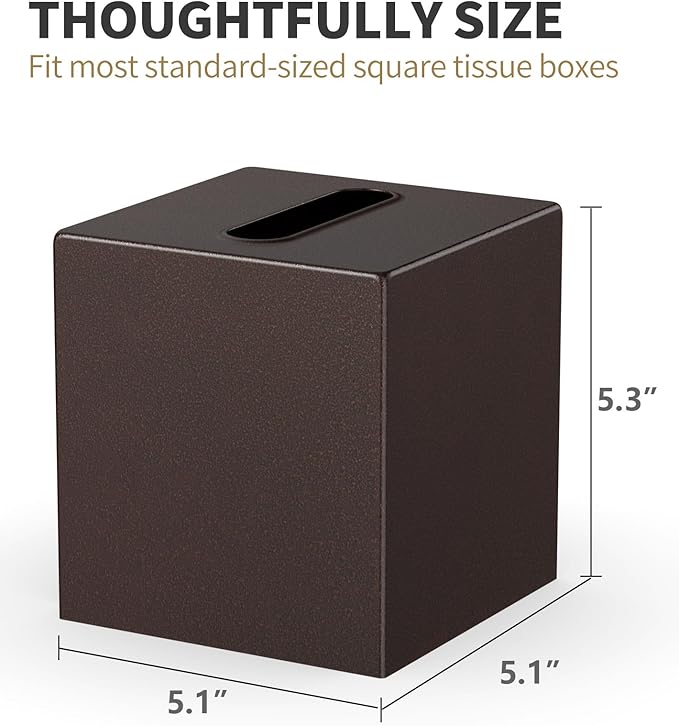 Livelab Metal Tissue Box Cover, Square Tissue Box Holder Modern Decor Facial Napkin Holder Dispenser for Bathroom Vanity Countertop, Living Room, Bedroom, Office | Brown Pebble Grain