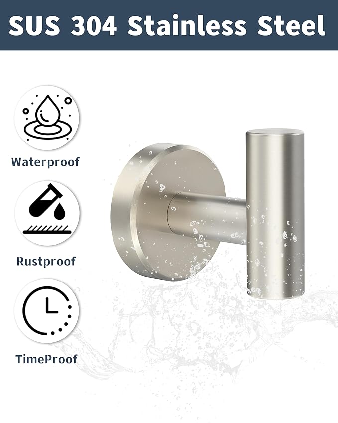 Brushed Nickel Towel Hook, Coat Robe Clothes Hook for Kitchen Garage Wall Mounted 4 Pack, 304 Stainless Steel, Heavy Duty Door Hanger, Cabinet Closet Wall Hook for Hotel Pool (Brushed Nickel)