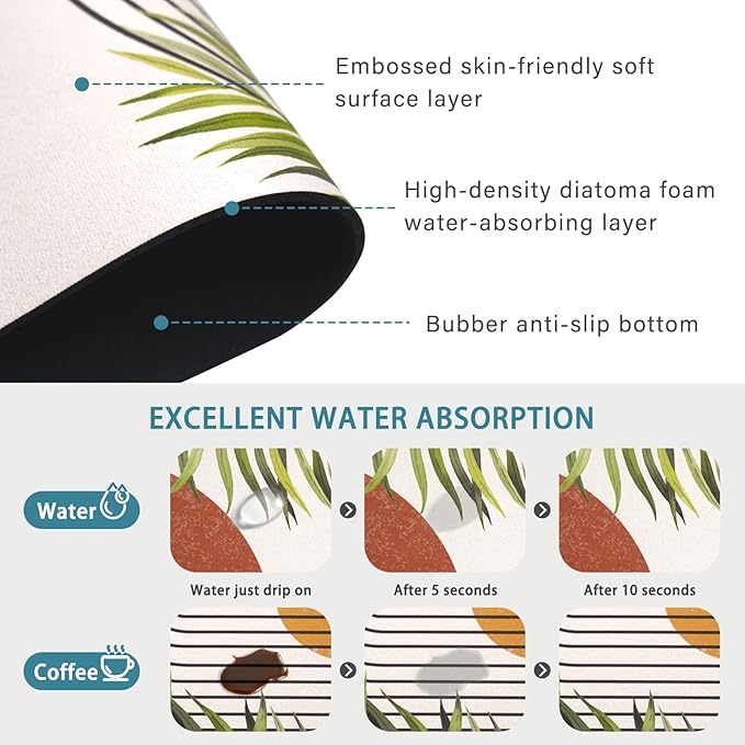 19.5" x 12" Dish Drying Mat & 24" x 5.5" Sink Splash Guard, Super Absorbent Drainer Rack Mat for Kitchen Counter Coffee Bar