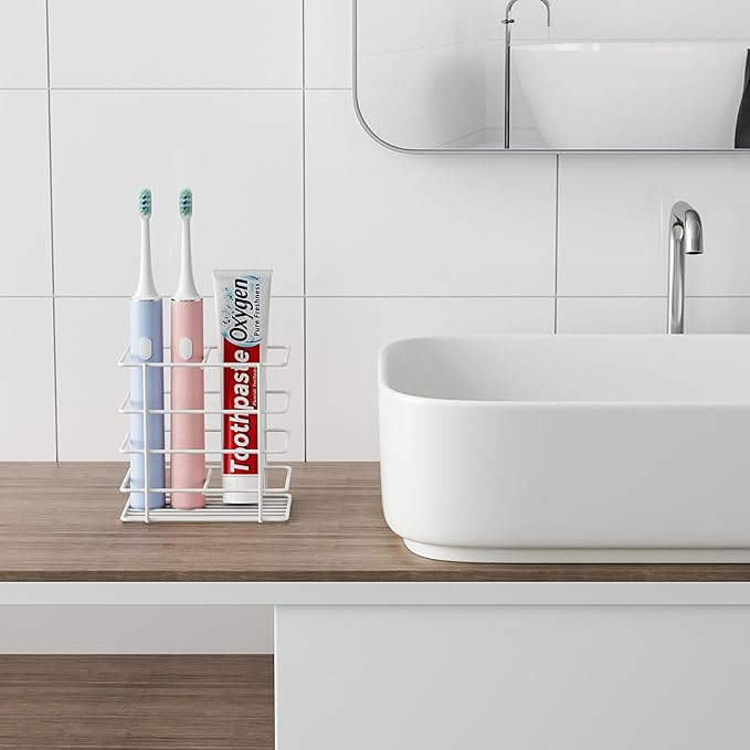Shower Toothbrush Holder Wall Mounted, Adhesive Toothpaste Organizer for Bathroom Wall, Hanging Razor Tooth Brush Holder Caddy with Drainage, White RV Camper Bathroom Organizers and Storage