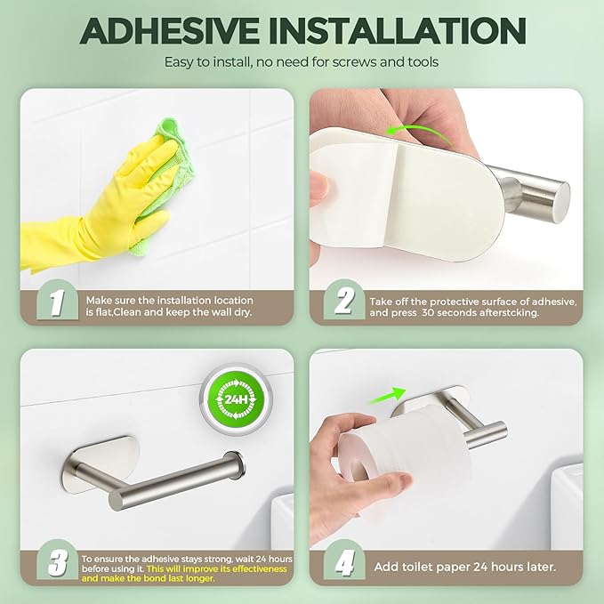 1 Pack Adhesive Toilet Roll Stand - Brushed Nickel SUS304 Stainless Steel, Rustproof Toilet Paper Holder No Drilling Tissue Holder for Kitchen Bathroom Wall Mount