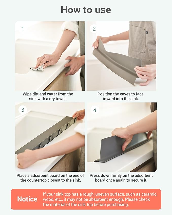 19.7 inches 100% Premium Silicone Kitchen Sink Splash Guard - Non Slip Strong Suction, Durable, and Easy-to-Clean Splash Protector for Mess-Free Cooking and Dishwashing (Gray)