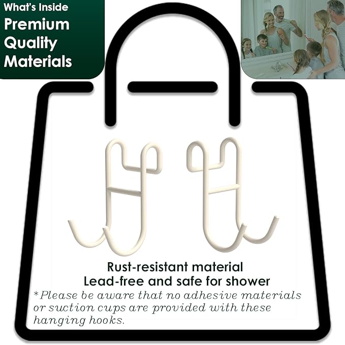White Shower Caddy - 2 Pack Open Shelf Hooks for Loofah, Razor and More