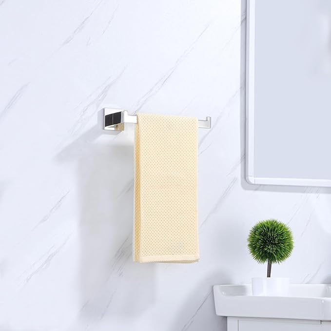 LANC Bathroom Hand Towel Holder Chrome Silver Hand Towel Bar 10 Inche Right Side Square Towel Ring for Kitchen Lavatory Wall Mount Stainless Steel Polished Towel Racks Hanger, A8806CP