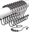 Shower Curtain Hooks Rust Proof (Set of 12) - Stainless Steel Shower Curtain Rings - Anti Slip Roller Balls for Easy Glide (Omega Double Hooks, Bronze)