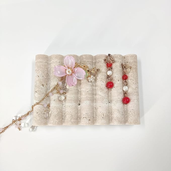 Travertine Soap Dish, Marble Self Draining Soap Holder, Sponge Holder for Bathroom, Sink, Kitchen, Jewelry Ring Dish (Beige)