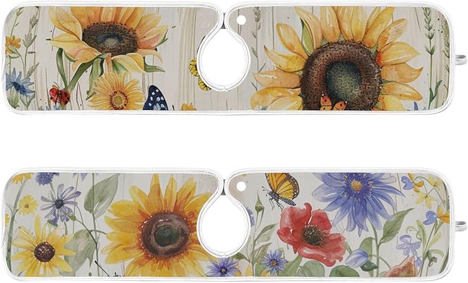 Sink Faucet Absorbing Mat Kitchen Sink Splash Guard Splash Faucet Drip Catcher for Bar RV Bathroom 2PCS 23.6x5.5in Watercolor Cornflower Sunflower