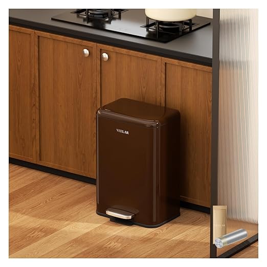 Kitchen 5.5Gallon(20L) Trash Can - Stainless Steel Garbage Cans with Foot Pedal, Recycling Bin with Lid for Office Bathroom Decor (Coffee)