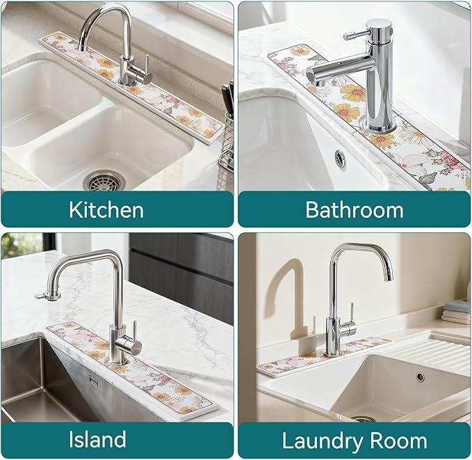 Stone Faucet Mat for Kitchen Sink, Diatomite Stone Sink Tray, 23.6" Super Absorbent Mat for Bathroom Counter, Prevents Moisture Buildup, Stone Drying Mat, Fast Drying Faucet Splash Guard