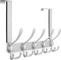 Dseap Over The Door Hook Hanger - Fits 1 3/8" to 1 3/4" Standard Doors | 5 Tri Hooks Heavy Duty Towel/Coat Rack | Door Organizer for Clothes, Jackets, Hats, Towels, Silver