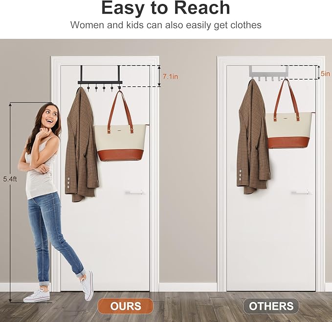 TOPIA HANGER Over The Door Hooks for Hanging, Towel Hooks Towel Racks for Bathroom, Coat Hooks Coat Rack Over The Door Organizer Hanging, Wooden Door Hangers for Coat Towel Hat Purse CT72B - 2 Pack