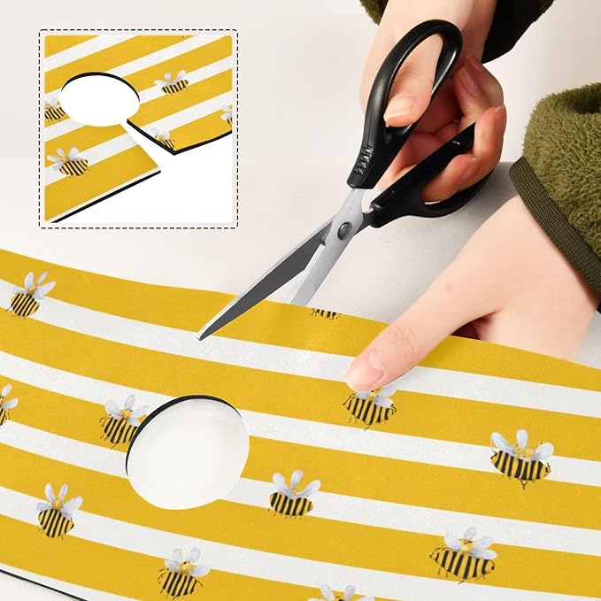 Kitchen Sink Splash Guard 1 PC 30 Inch Sink Faucet Mat Splash Guard for Bathroom Countertop Water Absorbent Foldable Cuttable Soft Washable Yellow and White Striped Bees01