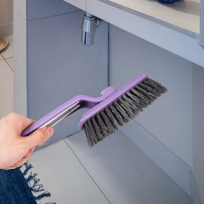 Hard Bristle Crevice Cleaning Brush Long Handle 360° Rotating Groove Scrubber for Bathroom Tiles, Sink, Window Tracks, and Small Space Cleaning Tools