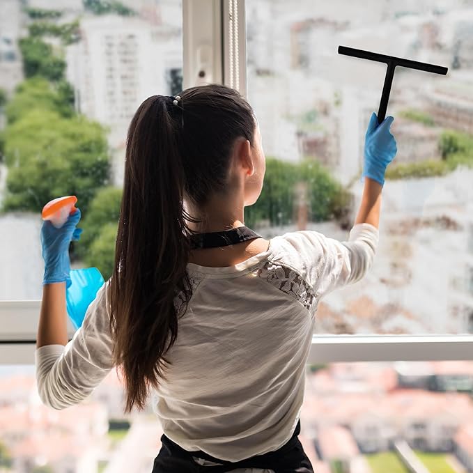 Splash Home Shower Squeegee for Glass Doors - Black Bathroom Squeegee with Suction Hook, Glass Shower Door Squeegee for Streak-Free Cleaning, Shower Wiper for Glass Doors and Tiles, 8.5" Wide Blade