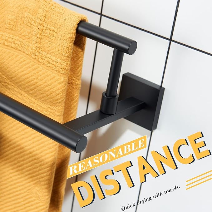 KOKOSIRI Bathroom Towel Bars 36-Inch Double Towel Rails Matte Black Towel Holder Overlength for Kitchen Toilet Stainless Steel B5009BK-L36
