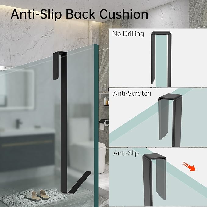 Linone 10 in Shower Door Hooks, Towel Hooks for Bathrooms, Shower Hooks for Towels,Heavy Duty Drilling-Free Extended Over Door Towel Hooks for Frameless Glass Shower Door, 3 Pack