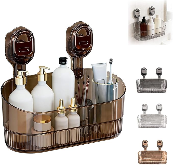 No-Drill Bathroom Suction Storage Box, Corrugated Suction Cup Storage Holder, Powerful Suction Storage Box, Removable Hanging Storage Basket, No Drilling Shelves Caddy, Ripple Acrylic Wall Shelf