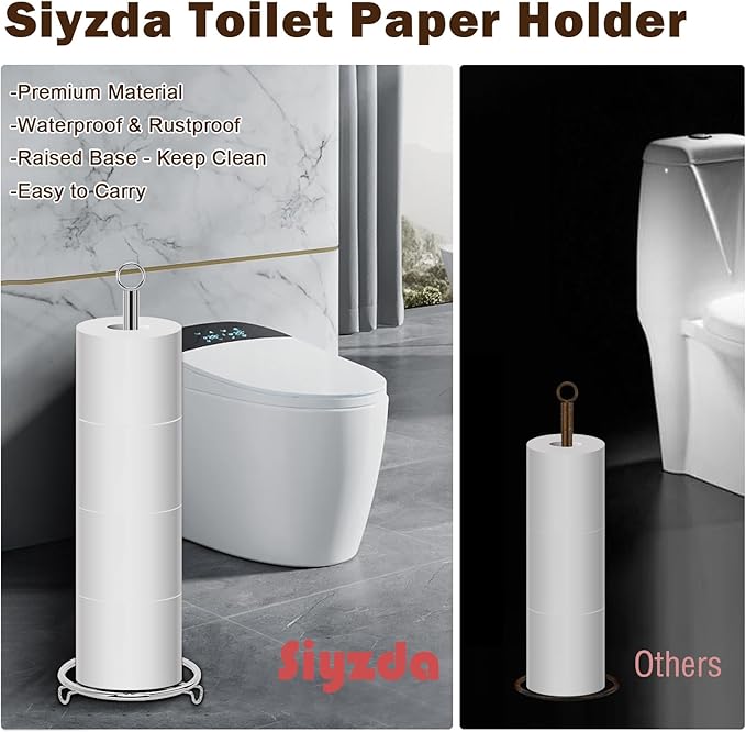 Bath Toilet Paper Holder, Metal Toilet Tissue Roll Organizer Storage, Tissue Paper Holder Stand for Bathroom/Kitchen Countertop (21” H, Chrome)