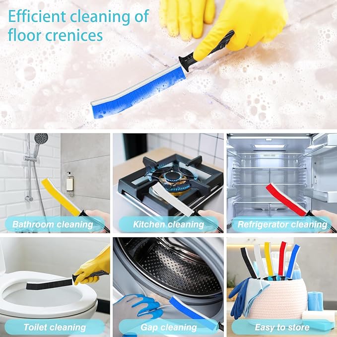 Crevice Cleaning Brush, 6Pcs Hard Bristle Multifunctional Gap Cleaning Brush Tool, Bathroom Gap Brush for Deep Cleaning Kitchen,Grout, Sink, Corners, Tight Spaces-Black