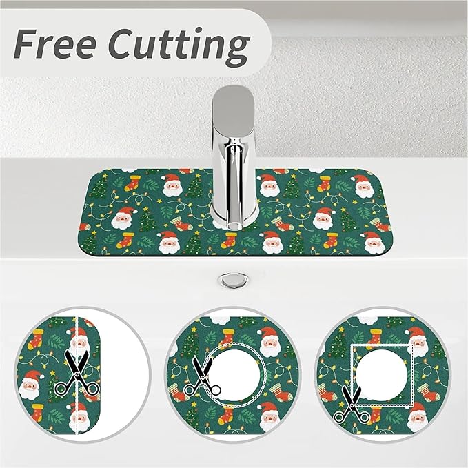 Faucet Draining Mat For Kitchen Sink, Santa Claus Green Diatom Mud Absorbent Drain Pad For Bathroom Kitchen Sink Splash Guard Drying Mat