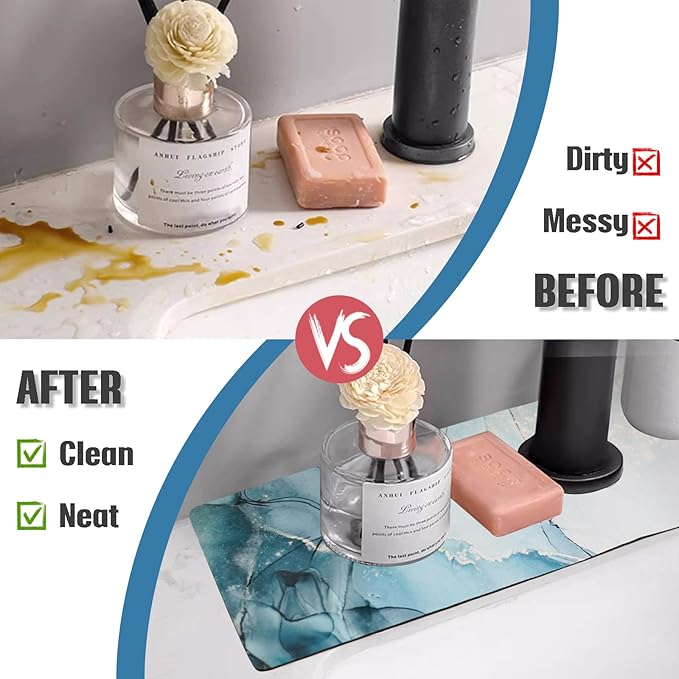 Sink Faucet Absorbing Mat, 2 Pack Drying Mat Around Faucet Sink Splash Guard Behind Faucet Sinkmat For Kitchen Bathroom Island Rv 15 * 5.5 Inch (38 * 14 cm)
