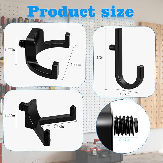 9 Pcs Storage Shed Tool Hooks, Heavy Duty Shed Accessories & Hooks - Black J/U/V Shape for Organizing Garden Tools