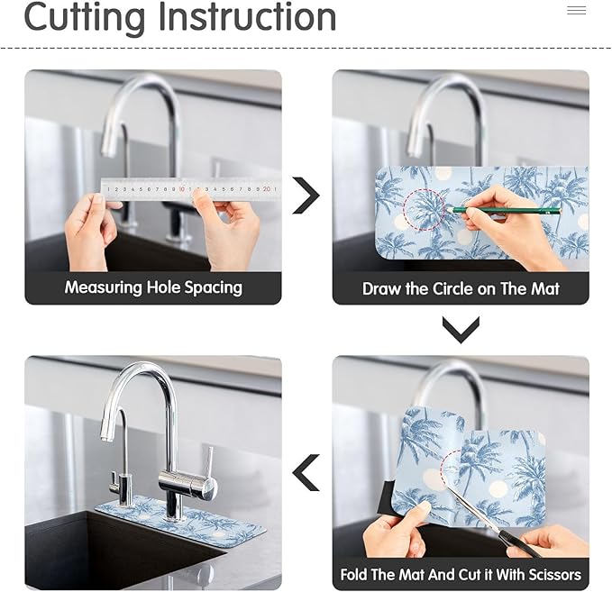Kitchen Sink Splash Guard 1 PC 30 Inch Sink Faucet Mat Splash Guard for Bathroom Countertop Water Absorbent Foldable Cuttable Soft Washable Light Blue Palm Trees and Sun