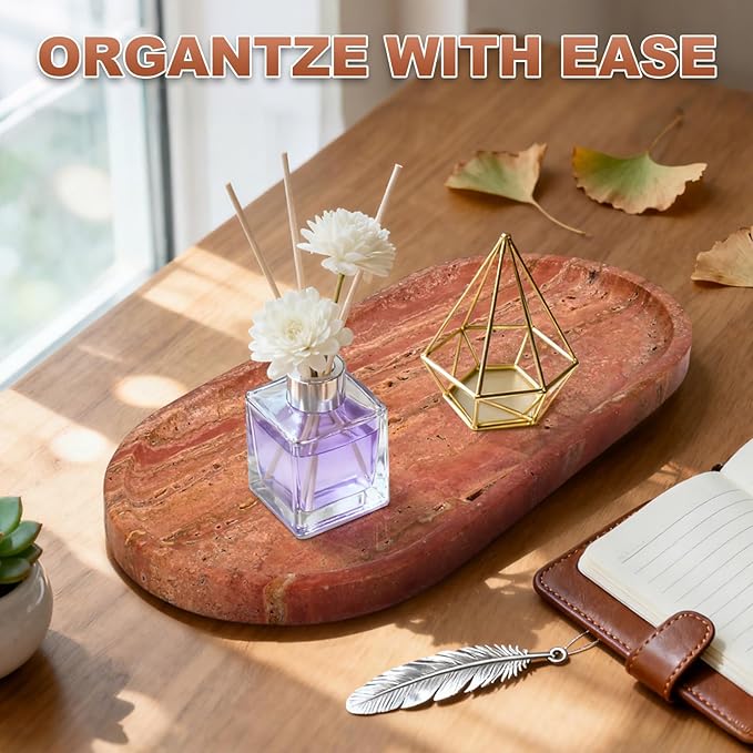 YKAJO Natural Red Limestone Tray 11.6"x5.9" - Stone Catchall Tray, Decorative Vanity & Bathroom Organizer for Jewelry, Perfume, Entryway, Kitchen Counter Decor