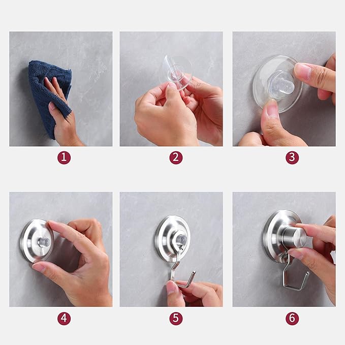YIGII Suction Hanging Towel Hooks - Bathroom Hooks Without Drilling, Strong Towel Holder – Waterproof & Rustproof, Silver (4-Pack)