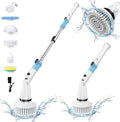 Electric Spin Scrubber,Cordless Spin Cleaning Scrubber with 5 Replaceable Brush Heads,Power Full Cleaning Brush Scrubber 450RPM,Adjustable Telescopic Handle&90min Runtime for Bathroom (Off White+Blue)