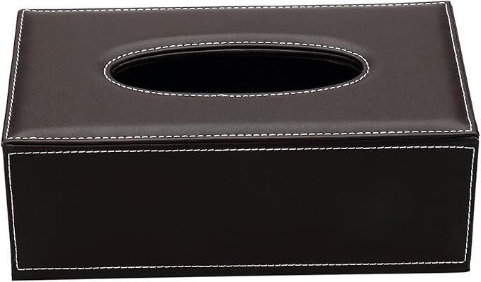 KINGFOM Rectangular PU Leather Tissue Box Cover - Facial Tissue Paper Napkin Holder for Bathroom, Home, Office, Car Automotive Decoration with Magnetic Bottom(Brown)