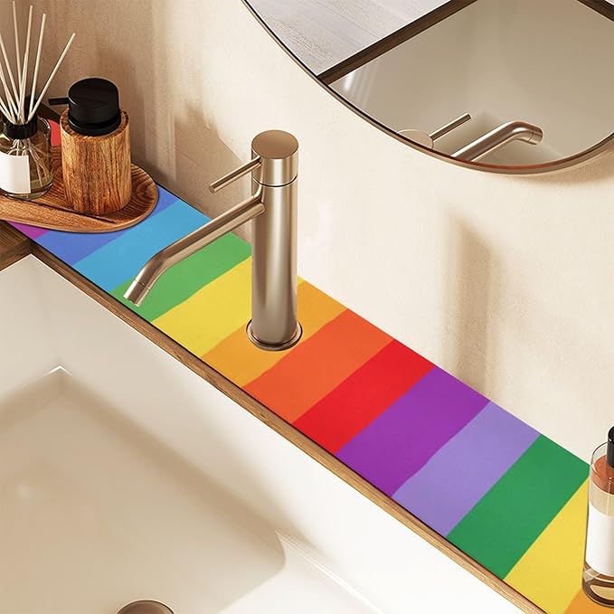 Kitchen Sink Splash Guard 2 PCS 30 Inch Sink Faucet Mat Splash Guard for Bathroom Countertop Water Absorbent Foldable Cuttable Soft Washable Vibrant Colorful Stripes