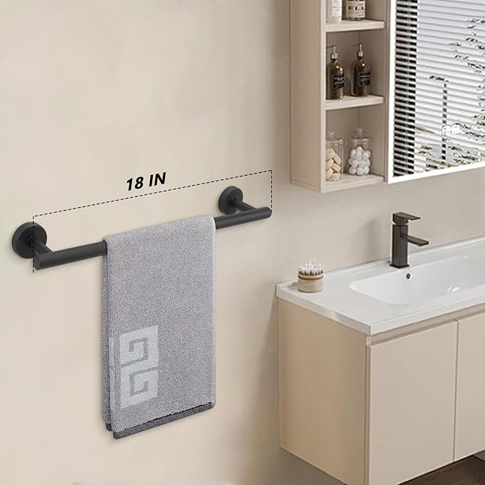 NearMoon Bath Towel Bar, Thicken Stainless Steel Shower Towel Rack Holder Wall Mounted for Bathroom, 18-lnch Overall Length-16-lnch Usable Hanging Space (2 Pack, Matte Black)