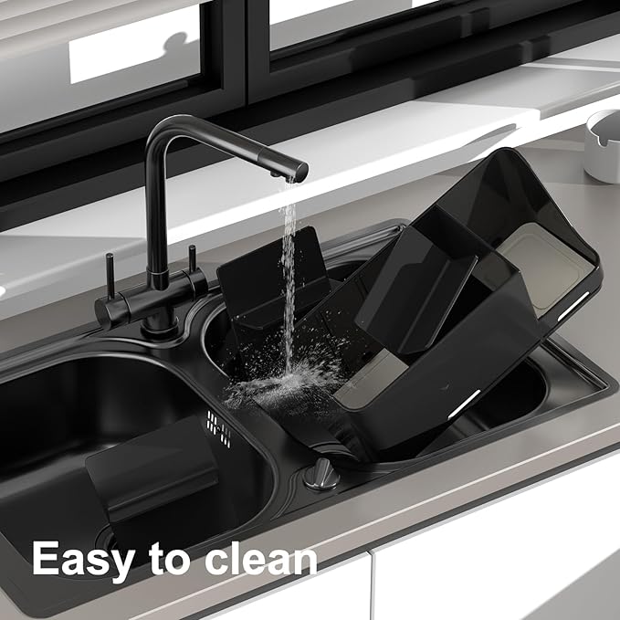 JUMEIHUI Bathroom Countertop Organizer with Water Absorbent Diatomite,8 Slots Bathroom Toothbrush Holder with Adjustable Dividers,Bathroom Sink Organizer Countertop (Black)