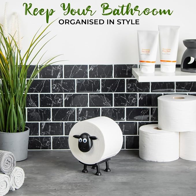 VELENTI Sheep Toilet Roll Holder - Funny Toilet Paper Holder Free Standing Bathroom Set - 3D Printed Black Sheep Loo Roll Holder - Hilarious Tissue Paper Roll Storage - Cute Bathroom Decor - Set of 1