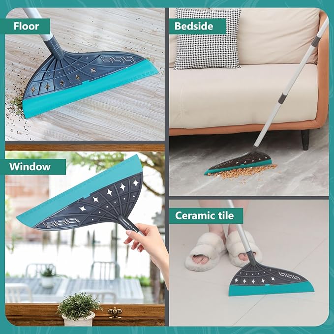 Air Broom for Household Cleaning, Silicone Broom Adjustable Handle, Sweep and Scrape 2-in-1 Squeegee Broom for Wet&Dry Messes, Hair, Liquids, Glass, Bathroom, Kitchen on Smooth Floor (Gray)