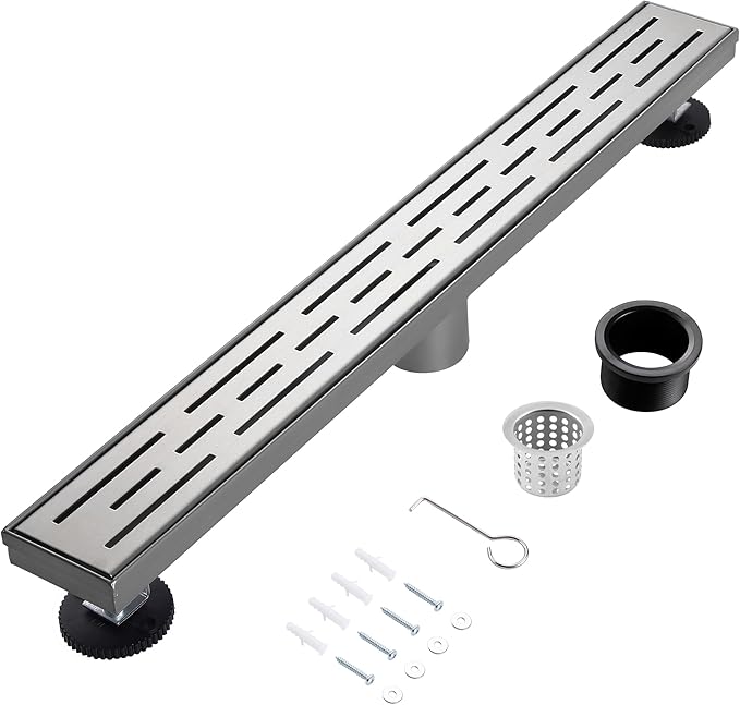 24 Inch Linear Shower Drain, Brushed Nickel Shower Drain,Removable Grate, 304 Stainless Steel, Easy to Install and Clean for Bathrooms (Drain Base Not Included), LSD-01A-24S