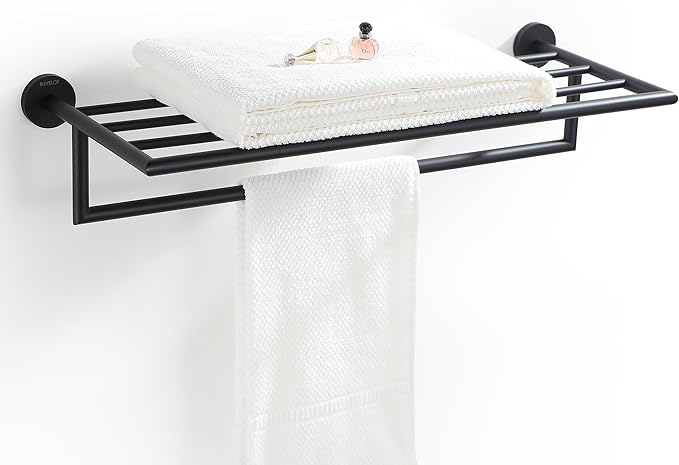 Towel Racks for Bathroom, Towel Shelf Matte Black, Wall Mounted Bath Towel Holder, Modern Hotel Style Towel Bar 26Inch, 077100-MB Leo Series