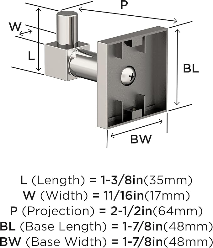 Amerock BH36070PN | Polished Nickel Single Robe Hook | 1-7/8 in. (48 mm) Length Towel Holder | Appoint | Towel Hook for Bathroom | Bathroom Hardware | Bath Accessories