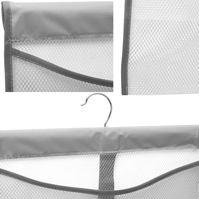 Portable Mesh Pocket with Rotatable Hanger, Quick Dry Serial Type Bath Storage Organizers for Travel, Camper, RV, Gym, Cruise, Cabin, College Dorm Shower(Gray)